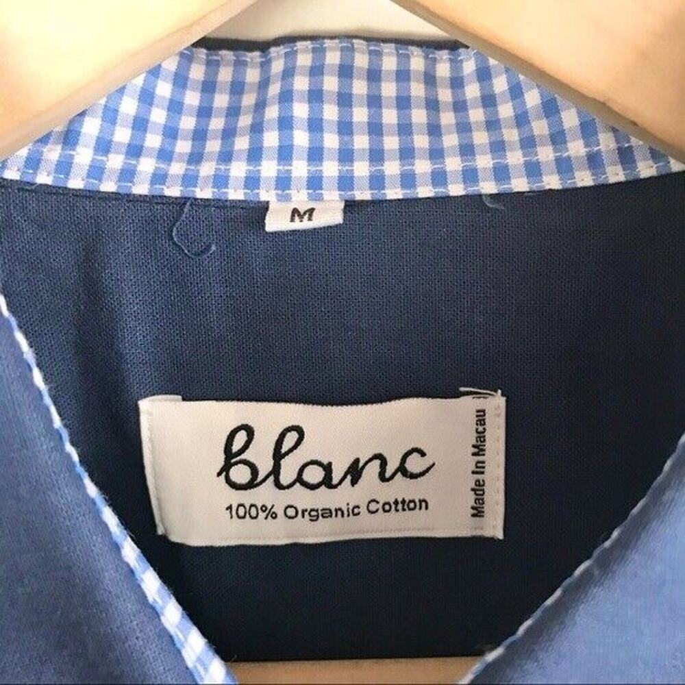 Blanc NWT Men's Medium Blue 100% Cotton Button-Up Shirt Casual Long Sleeves - Picture 3 of 7
